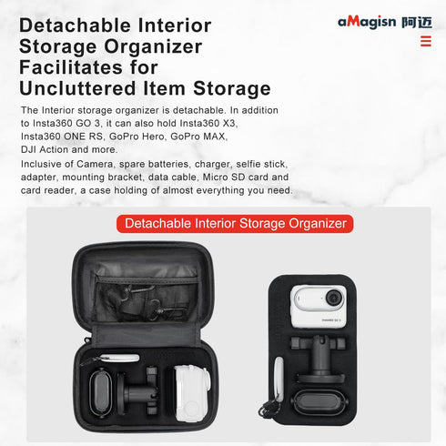 Mini Storage Case Waterproof Carrying Case for Insta360 GO 3? Removable Inner Tray, Compatible GoPro Collection Hero 11 10 9 8 7 6, I n s ta360 Co...