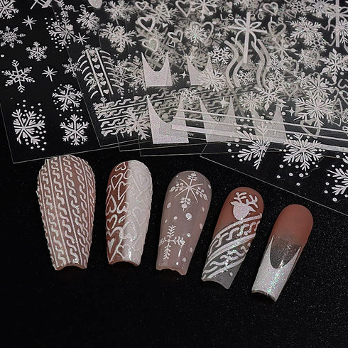 6 Sheets White Glitter Snowflakes Christmas Nail Art Stickers Decals Self-Adhesive Pegatinas Uñas Nail Supplies Nail Art Design Decoration Accesso...