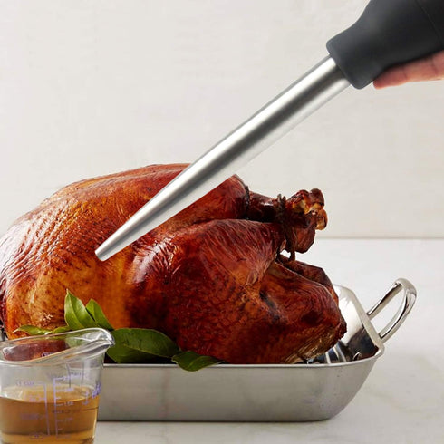Stainless Steel Turkey Baster With Cleaning Brush - Food Grade Syringe Baster For Cooking & Basting With 2 Marinade Injector Needles - Ideal For B...