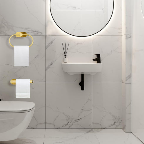 Toilet Paper Holder/Towel Ring Self Adhesive, Eolax No Drilling Gold Bathroom Hardware Accessories, Stainless Steel Sticky Toilet Roll Hanger and ...