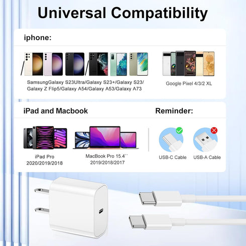 iPhone 15 Charger 6 Ft with 20w USB C Charger Block,2-Pack 20W Fast Wall Charger for 15/15 Pro/Pro Max/iPad Pro AirPods/Samsung and More, with 2 P...