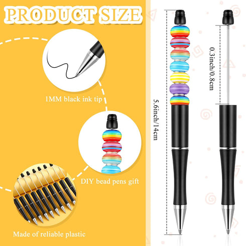 Crtiin 50 Pieces Plastic Beadable Pen Bulk Bead Ballpoint Pen Shaft Black Ink Beaded Pens with 50 Refills for DIY Making Gift Kids Students Office...