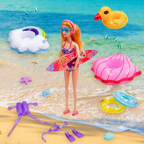 Doll Clothes Accessories - 36Pcs Girl Doll Clothes Swimsuit Series for 11.5''Doll Included Bikini Mermaid Swimsuit Surfboard Beach Chair Swimming ...