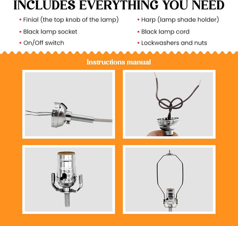 Creative Hobbies ML93HK Black Finish Make-A-Lamp Kit with All Parts Needed and Instructions for DIY Lamp Design or Repair...
