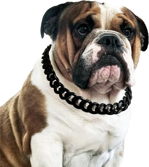 Cuban Link Dog Collar - 3/4 in Wide Metal Chain Dog Collar Venom Black, The Newest Design Stunning Pet Accessory, Cute Luxury Jewelry Costume 24 i...