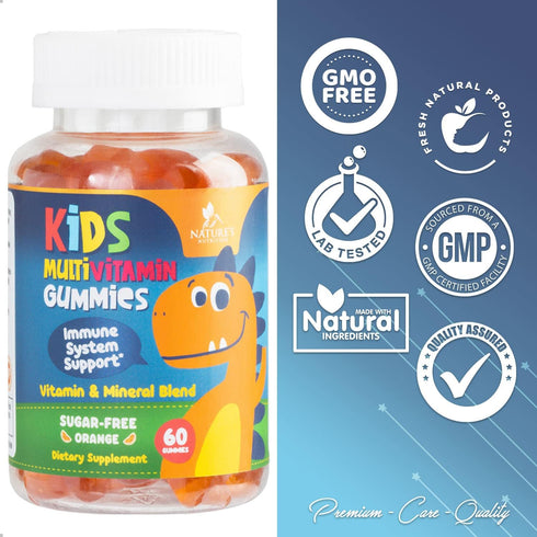Nature's Nutrition Vitamins for Kids Multivitamin Gummies, Kids Vitamins Gummy Sugar Free, Vitamin C, B6, B12, D3 & Zinc for Children's Immune Sup...