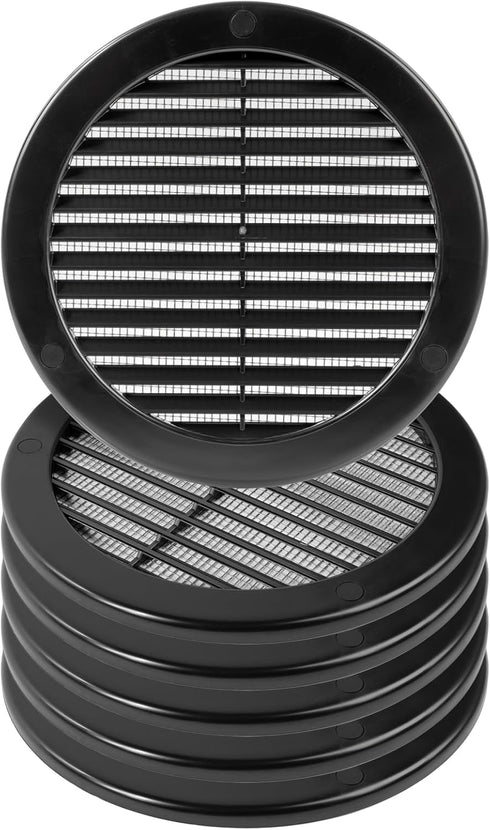 5Pack ø6" Inch Black Plastic Round Soffit Vent - Air Vent Louver - Grille Cover - Built-in Screen Mesh - HVAC Ventilation - Fresh Air Exchange in ...