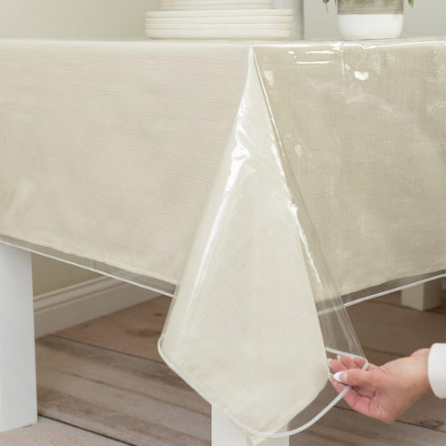 Benson Mills Heavy Duty Clear Plastic 100% Waterproof Tablecloth Protector, Vinyl Table Cloth, Oil Proof Wipe Clean Table Cover for Dining Tables,...