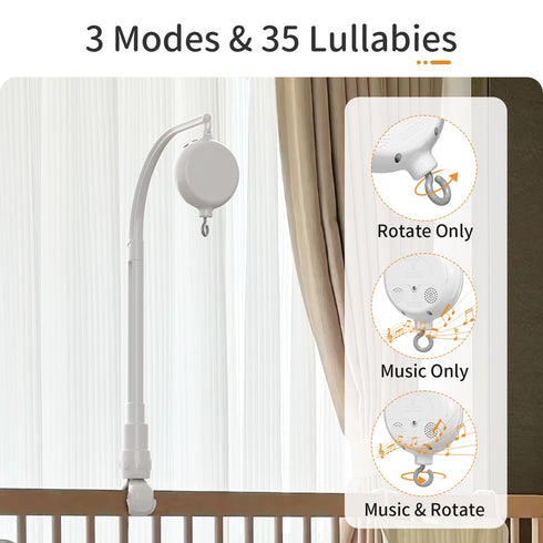 FEISIKE Crib Mobile Motor, Baby Music Box Spinner with 3 Modes?Spin Only, Music Only, Spin & Music 0-100 Volume Control,35 Lullabies,Portable Soun...