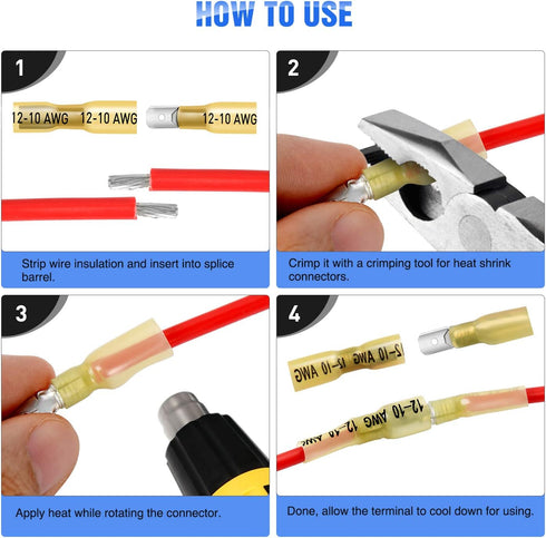 Nilight - 50027R 250 PCS Heat Shrink Spade Connectors Quick Disconnect Wire Connectors Electrical Spade Terminals Heat Shrink Fully Insulated Male...