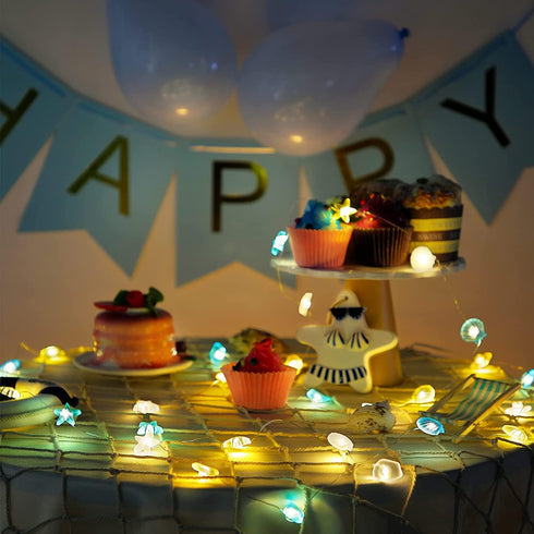 1 Pcs Ocean Beach Themed Sea Life Cute Fairy Decorative String Lights 10 FT 30 LEDs, 8 Light Modes Battery Operated, Starfish and Seashell Design ...