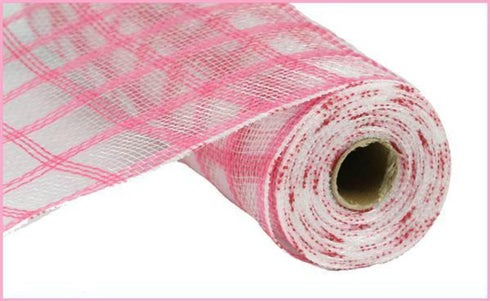 Faux Jute Plaid Check Deco Poly Mesh Ribbon- 10.5" x 10 Yards (Dark Pink)...