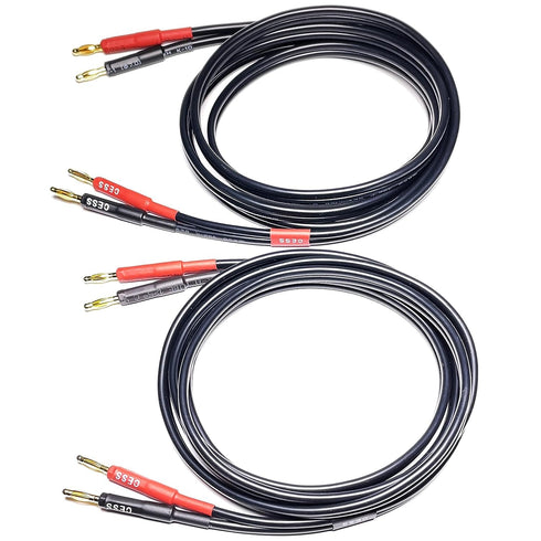 CESS-037-2f Banana Plug Male to Male Speaker Cable 12 Gauge 680 Strand Count Silicone Soft Wire, 2 Cables (2 FEET)...