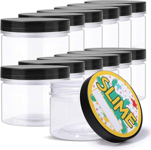 Opret 12 Pack 10oz Empty Slime Containers, Large Plastic Slime Jars with Lids and Labels Clear Storage Organizers for Slime Making, Food and Beaut...