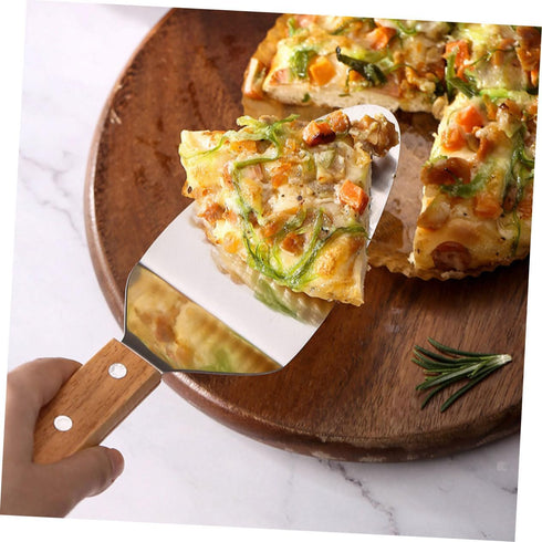 2Pcs Wooden Handle Pizza Shovel pizza spatula pizza cake holder cake server pie server pie cutter baking grilling cheese metal spatula for cooking...