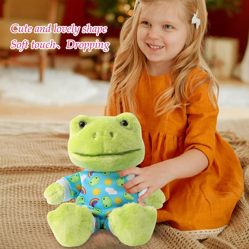 9-Inch Cute Frog Plush , Soft Stuffed Animal Plush Toy , Kawaii Doll , Green Plushie with Cloths Toy Gift for Kids Children (Baby Jumpsuit)...