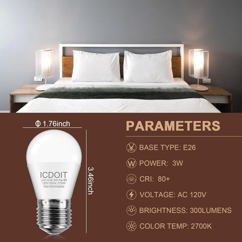 25 Watt Equivalent Light Bulbs, A15 LED Bulb 3W E26 Base 2700K Warm White Low watt Light Bulbs,Nightstand Light Bulb, Table Lamp Bulb...