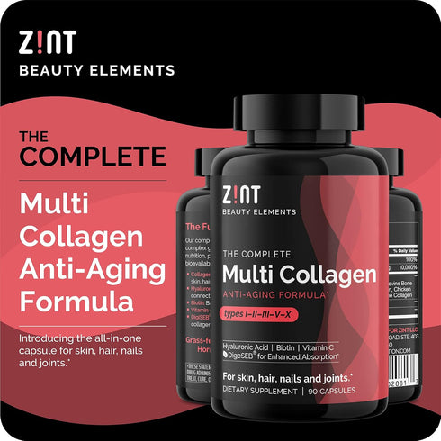 Zint Multi Collagen Pills - Collagen Supplements for Hair, Skin, Nails & Joint Health - Hydrolyzed Collagen Supplement with Type I, II, III, V, X ...