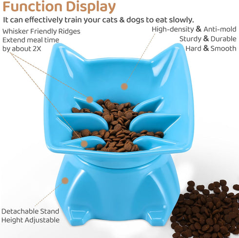 Small Elevated Slow Feeder Cat Bowl, Cute Tilted Elevated Bowls and Dishes for Cats & Small Dogs, Whisker Friendly, Anti Vomiting Raised Pet Bowl ...