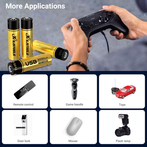Rechargeable AA Batteries,4 Pc-1.5v AA Lithium Batteries,4-In-1 Type-C USB AA Rechargeable Battery,2000 mAh AA Batteries Rechargeable,Lithum-Ion B...
