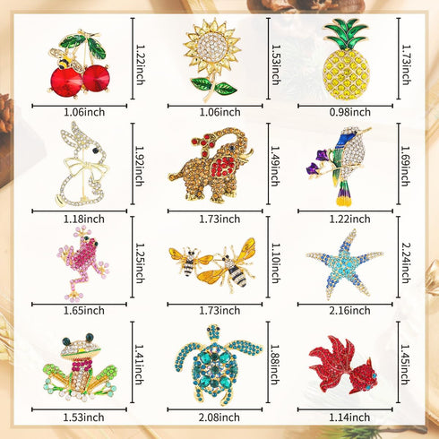 12pcs Women Brooches Bulk Set Rhinestones Crystal Animal Insect Flower Brooch Pins for Women Fashion...