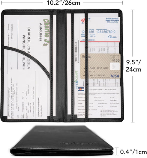 Lifecraft Insurance Registration Document Holder for Glove Box Compartment Organizer Auto Drivers License, ID and Cards - Premium PU Leather Vehic...