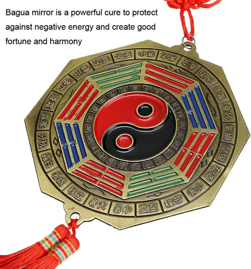 MDLUU 3 Pcs Bagua Mirror Feng Shui Ornaments, Guardian Lion Biting A Sword, Ancient Coins with Chinese Knot Tassel, Lucky Charm for Gifts, Home Pr...