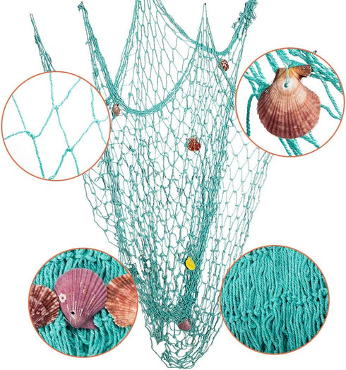 Rosoz Nature Fish Net Wall Decoration with Shells, Ocean Themed Wall Hangings Fishing Net Party Decor for Pirate Party,Wedding,Photographing Decor...