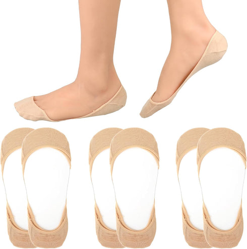 Womens No Show Thin Socks Womens 6 Pairs Low Cut Liner Non Slip Socks Footies Invisible Socks for Flat Boat, Nude...