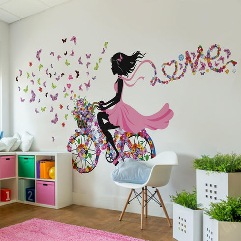 DEKOSH Girl Wall Decals for Kids Room | Wall Art Stickers with Butterflies and Flowers for Girls Bedroom Decor | Peel and Stick Girls Room Decorat...