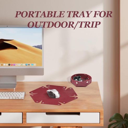 2PCS Leather Portable Tray, Foldable Storage Box, Men's Desk Storage Tray for Wallets Watches Keys Coins Cell Phones, Valet Tray Table Small Tray,...