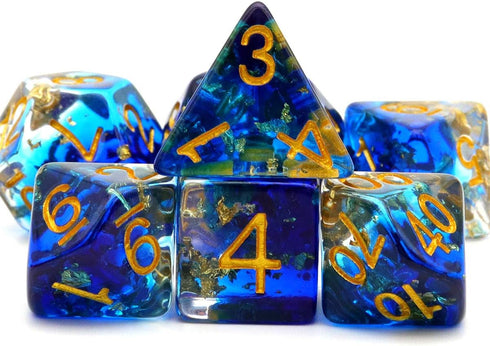 Blue Resin DND Dice Set Polyhedral D&D Dragon Dice for Dungeons and Dragons Gifts Pathfinder Shadowrun Role Playing Games-Navy Blue Clear Gold Fla...