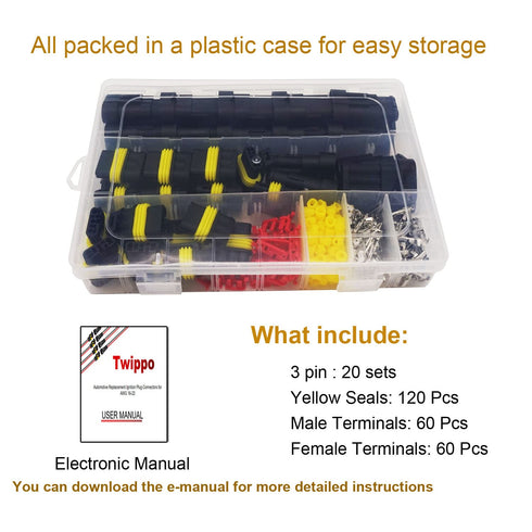 20 Kits 3 Pin Connector Automotive Electrical Connectors Quick Connect 3 Pin Wire Connectors Waterproof Connector 3 Way Wire Connector...