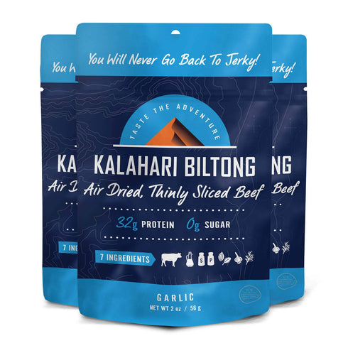 Garlic Kalahari Biltong, Air-Dried Thinly Sliced Beef, 2oz (Pack of 3), Sugar Free, Gluten Free, Keto & Paleo, High Protein Snack...