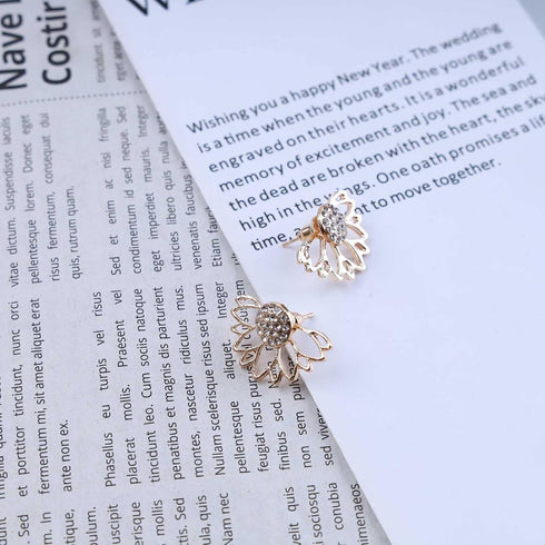 Vintage Lotus Flower Ear Jackets Earrings Crystal Flower Studs Earrings Gold Rhinestone Lotus Earrings Two Ways Front Back Earrings Jewelry for Wo...
