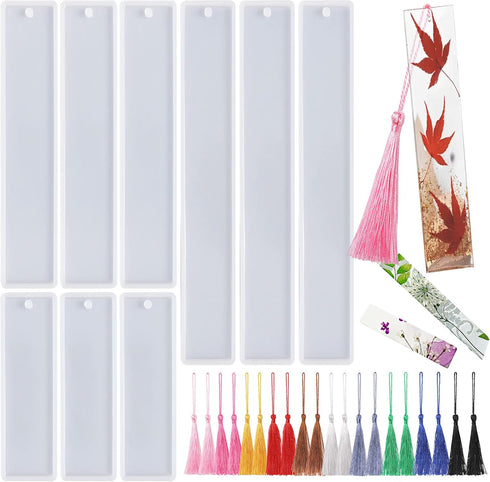 29 PCS Bookmark Resin Mold Kit,Rectangle Bookmark Silicone Molds,Resin Bookmark Molds with 20PCS Colorful Tassels for Epoxy Resin Casting DIY Book...
