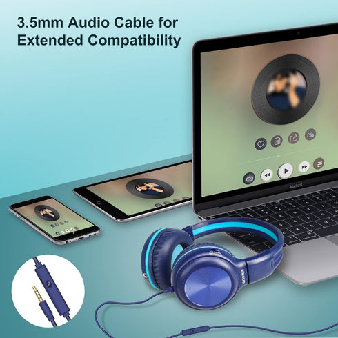 SIMOLIO Headphones Wired for Kids School Travel, Safe Volume 85dB/94dB/104dB, Over-Ear Boys Headphones with Microphone & Shareport, Foldable Sturd...