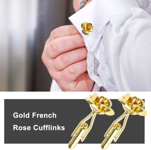 SING F LTD 1 Pair Rose Flower Cufflinks Gold Cuff Links Classic Shirt Cufflinks Delicate Men's Cufflinks for Men Father Groom Clothing Decoration ...