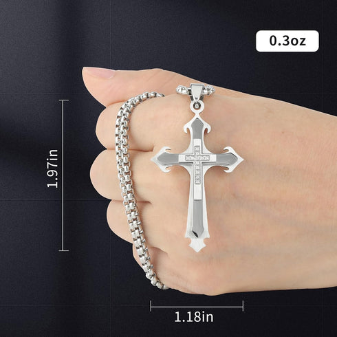 Cross Pendant for Car Rear View Mirror Decor Hanging Ornament Stainless Steel Three-layer Cross Necklace Amulet Jewelry Men Boys Christian Gift, S...
