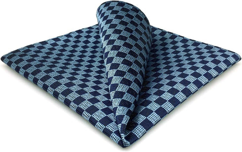 SHLAX&WING Fashion Blue Silk Pocket Square for Men Classic Checks Hanky...