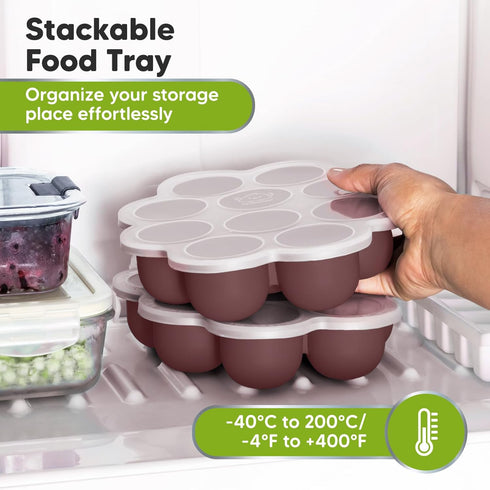 Silicone Baby Food Freezer Tray with Clip-on Lid - 2oz x 10 Pods Baby Food Silicone Freezer Molds, Breast Milk Freezer Tray, Dishwasher, Microwave...