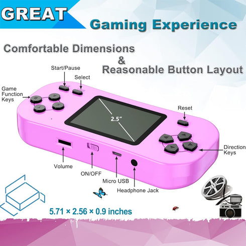 Retro Handheld Games for Kids Built in 218 Classic Old Style Electronic Game 2.5'' Screen 3.5MM Earphone Jack USB Rechargeable Portable Video Play...