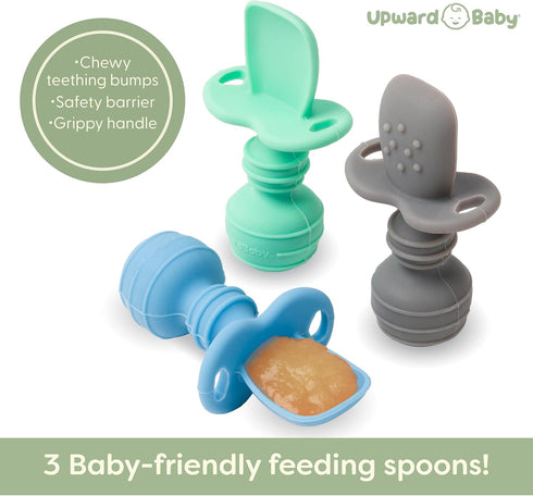 Upward Baby 3 pack Silicone Baby Feeding Spoon with Anti Choke Barrier - Baby Spoons Self Feeding 6 Months, First Stage Infant Supplies and Toddle...