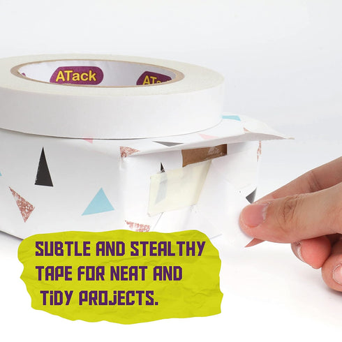 ATack Double-Sided Tape White, 1.5 Inches x 15 Yards, Heavy Duty Double Sides self Sticky Wall Fabric Tape for Wood Templates, Furniture, Leather,...