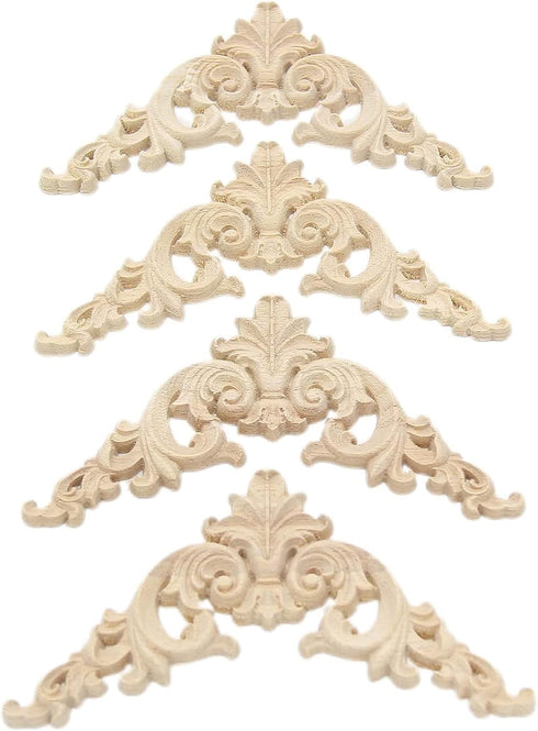 Wood Carved Applique,4 Pack Decorative Wood Trim, 3.15x3.15inch, Wood Appliques and Furniture Decorative Onlay for Furniture Decor Decal Unpainted...