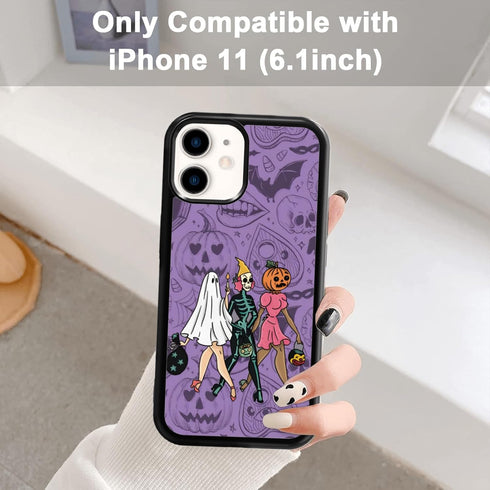 Halloween Women Spooky Ghost Phone Case Fit for iPhone 11, TPU Shockproof Protective iphone Case Eyeball Bat Bones Phone Cover Gift for Boy Girl M...