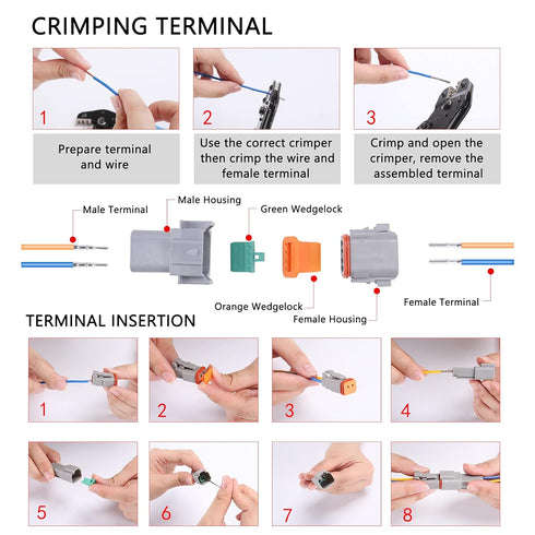 MUYI 5 Kit 8 Pin Way DT Series Connector Gray Receptacle IP67 Waterproof Heavy Duty 14-18 AWG 13 Amps Continuous DT04-8P DT06-8S w/Wedge Lock W8P ...