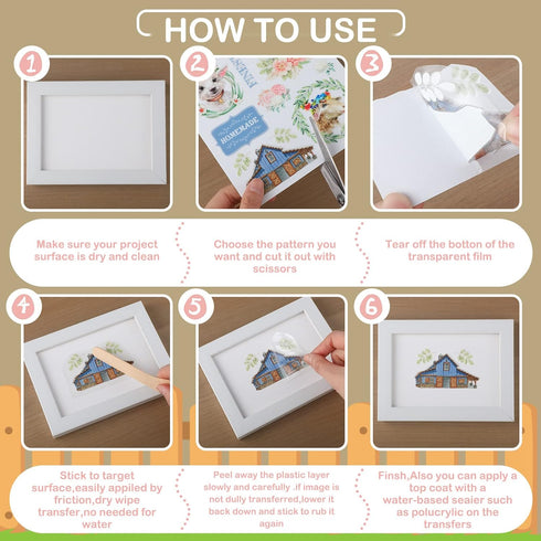 BBTO 12 Sheets Rub on Transfers for Crafts and Furniture Rub on Transfer Stickers Rub on Decals for Wood DIY Paper Home Decor, 5.5 x 5.7 Inch(Rust...