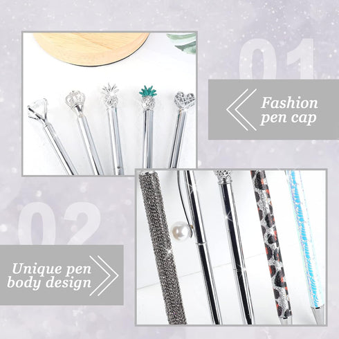 12Pcs Ballpoint Pens Set, Cute Pens with Crystal Diamond for Journaling, Black Ink Pen Gifts for Wedding Office Desk Supplies, Sand Glitter Pen fo...