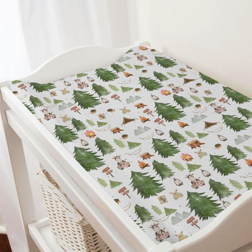 Woodland Animals Camping Changing Pad Covers Giraffe Hedgehog Forest Mountain Diaper Changing Table Sheets for Boy Girl Wildlife Soft Breathable S...